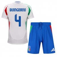 Camiseta Italia Alessandro Buongiorno #4 Visitante Equipación para niños Eurocopa 2024 manga corta (+ pantalones cortos)